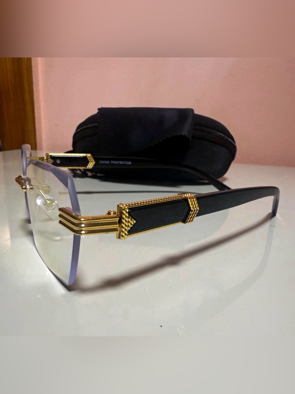 Men's Rimless Gold Trim Sunglasses UV400 Protection